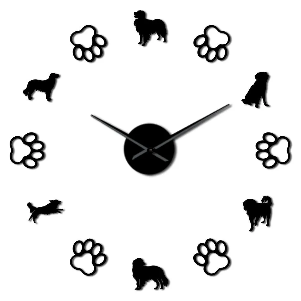 Netherlands Dog Breeds Home Decor Small Caging Dog DIY Giant Wall Clock Kooikerhondje Dog Paws Wall Art Decorative Wall Watch