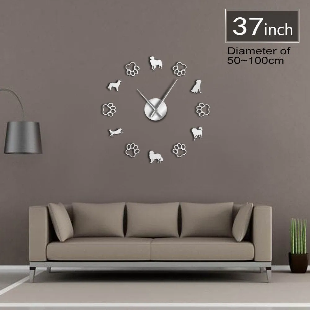 Netherlands Dog Breeds Home Decor Small Caging Dog DIY Giant Wall Clock Kooikerhondje Dog Paws Wall Art Decorative Wall Watch