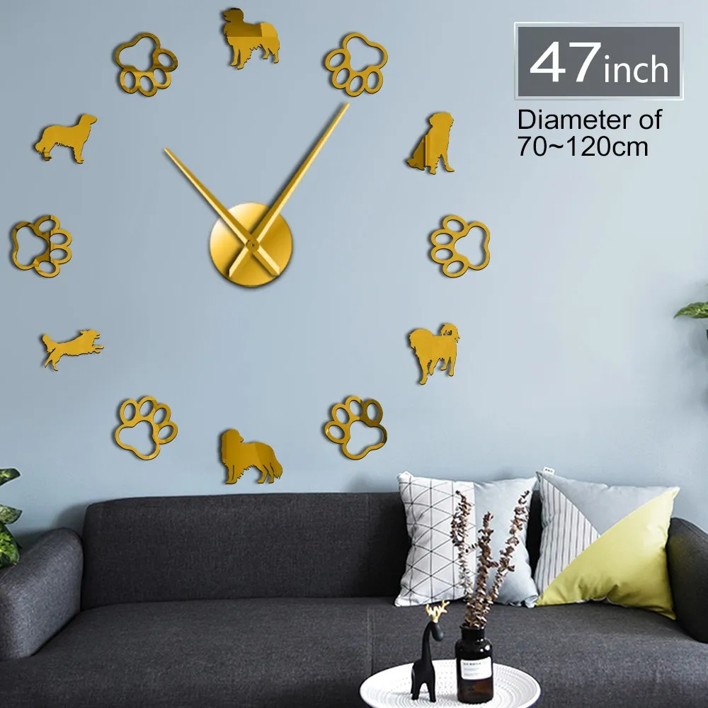 Netherlands Dog Breeds Home Decor Small Caging Dog DIY Giant Wall Clock Kooikerhondje Dog Paws Wall Art Decorative Wall Watch