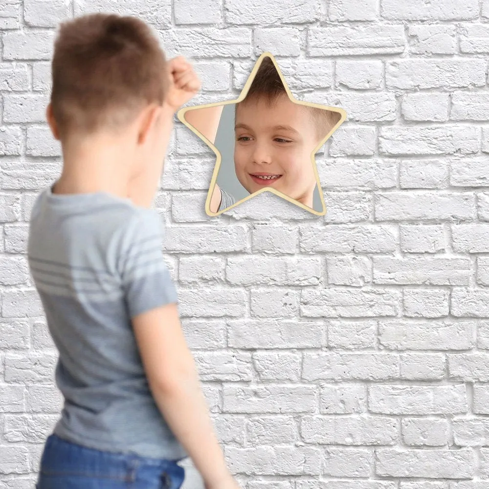 Pentastar Shaped Wall Mirror Five-pointed Star Decorative Acrylic Safety Mirror With Wood Back Children Kid Room Wall Decor