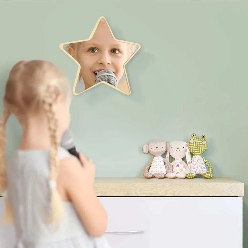 Pentastar Shaped Wall Mirror Five-pointed Star Decorative Acrylic Safety Mirror With Wood Back Children Kid Room Wall Decor
