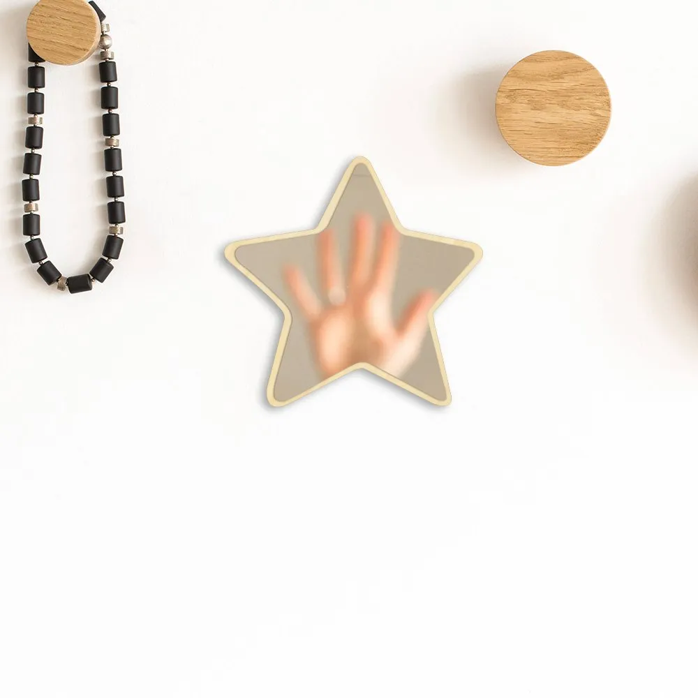 Pentastar Shaped Wall Mirror Five-pointed Star Decorative Acrylic Safety Mirror With Wood Back Children Kid Room Wall Decor