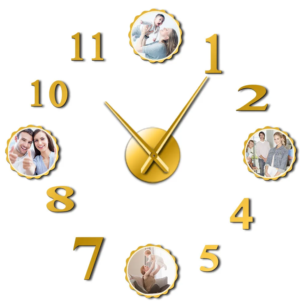 Photo Picture Frame DIY Large Wall Clock Custom Photo Decorative Living Room Family Clock Personalized Images Frame Big Clock