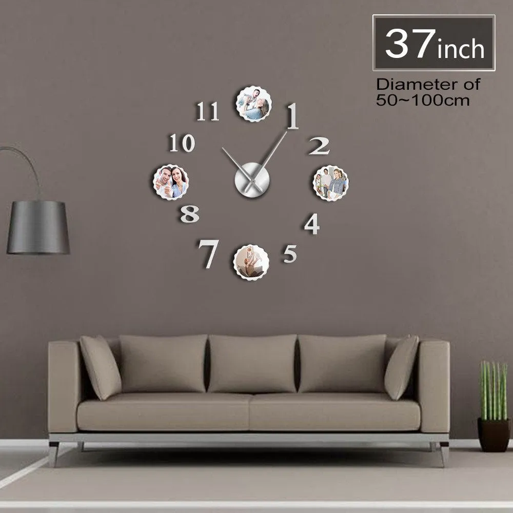 Photo Picture Frame DIY Large Wall Clock Custom Photo Decorative Living Room Family Clock Personalized Images Frame Big Clock