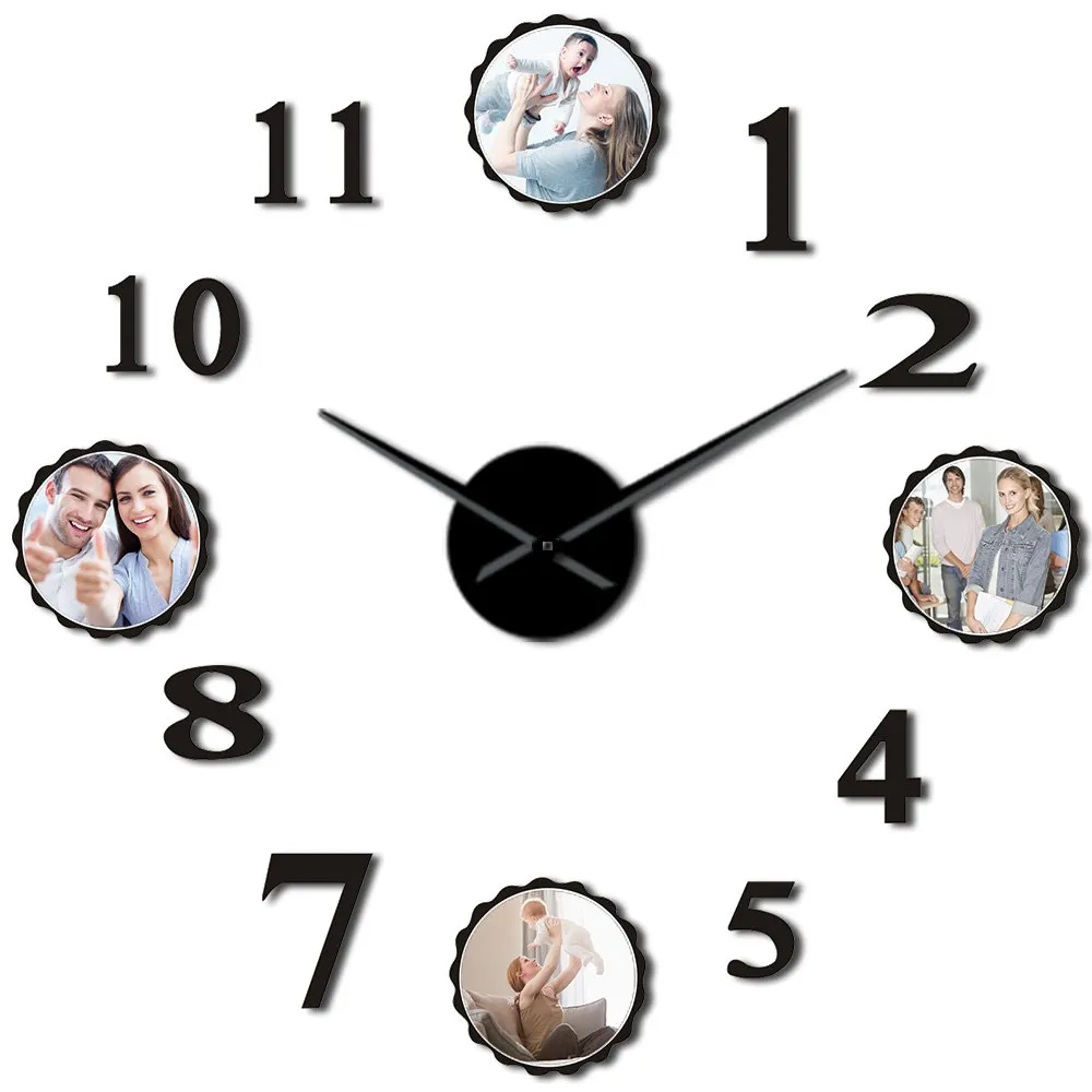 Photo Picture Frame DIY Large Wall Clock Custom Photo Decorative Living Room Family Clock Personalized Images Frame Big Clock