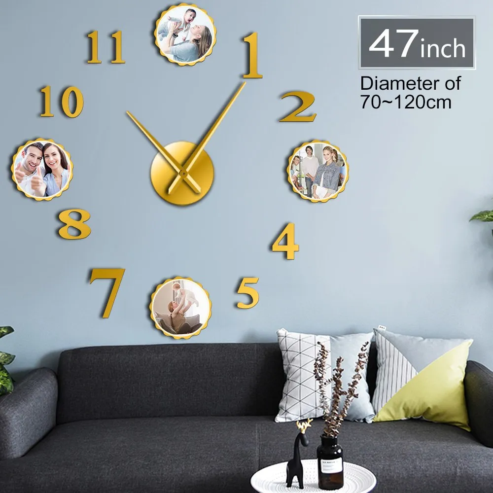 Photo Picture Frame DIY Large Wall Clock Custom Photo Decorative Living Room Family Clock Personalized Images Frame Big Clock