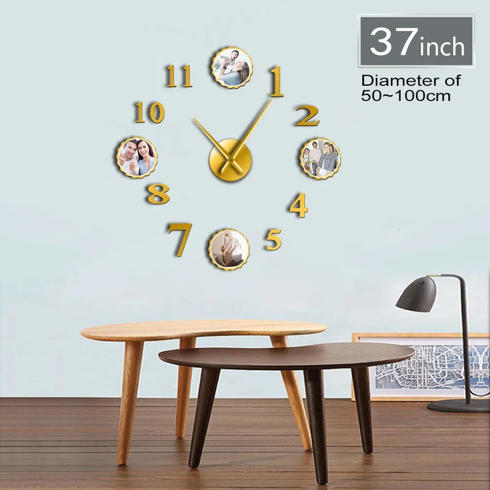 Photo Picture Frame DIY Large Wall Clock Custom Photo Decorative Living Room Family Clock Personalized Images Frame Big Clock