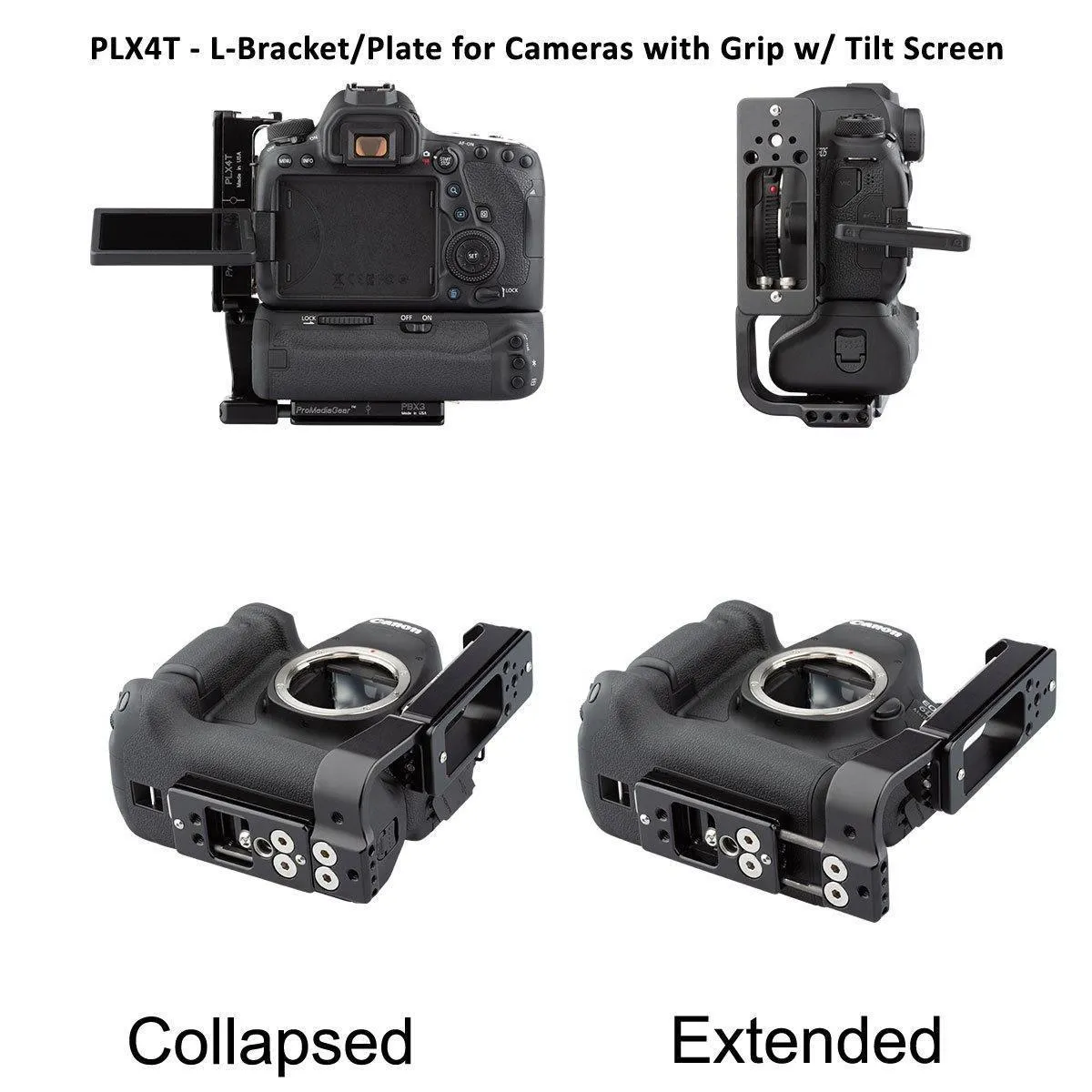 PLX4T Universal Arca-Swiss L-Bracket for Tall DSLR and Mirrorless Cameras with Articulating LCD screens