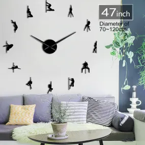 Pole Dance DIY Giant Wall Clock Sexy Girls Stripper Mirror Numbers Stickers Steal Tube Dancer Night Club Decor Modern Wall Clock