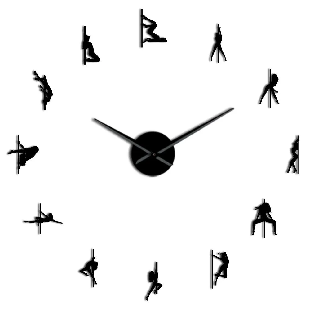 Pole Dance DIY Giant Wall Clock Sexy Girls Stripper Mirror Numbers Stickers Steal Tube Dancer Night Club Decor Modern Wall Clock