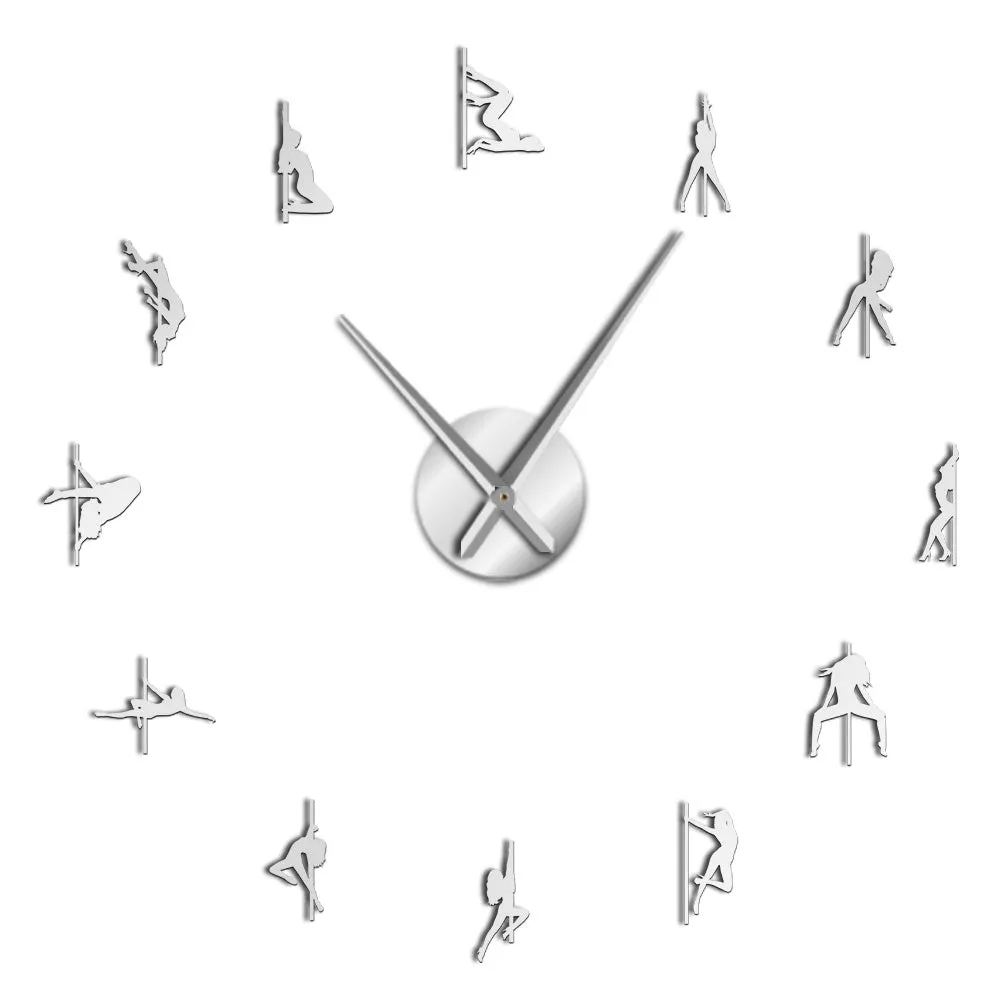 Pole Dance DIY Giant Wall Clock Sexy Girls Stripper Mirror Numbers Stickers Steal Tube Dancer Night Club Decor Modern Wall Clock