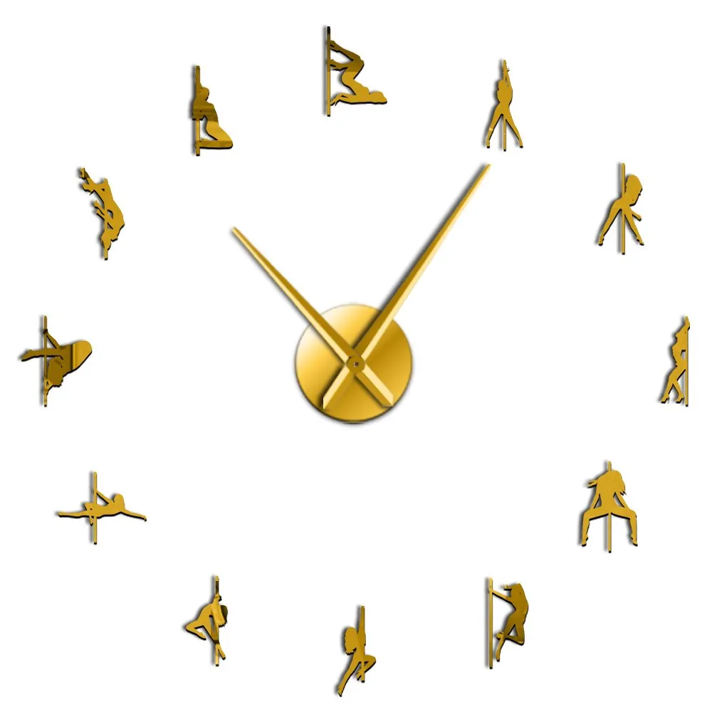 Pole Dance DIY Giant Wall Clock Sexy Girls Stripper Mirror Numbers Stickers Steal Tube Dancer Night Club Decor Modern Wall Clock