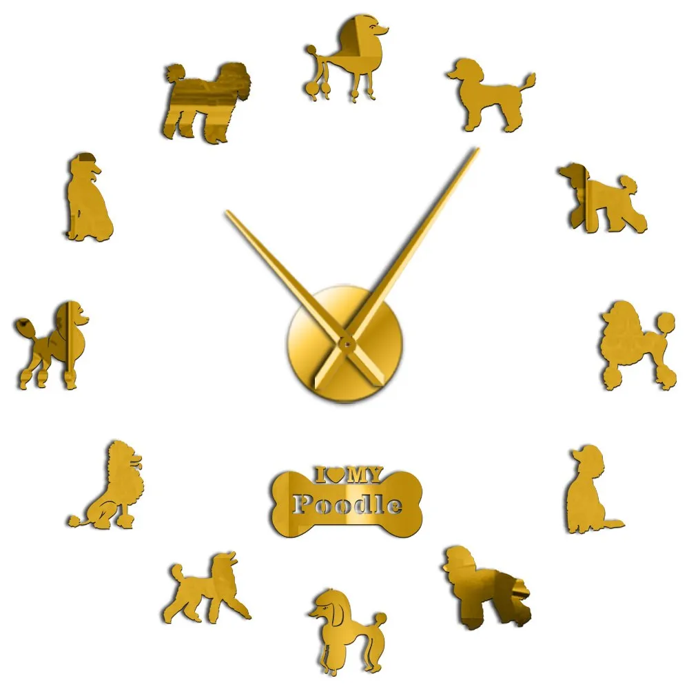 Poodle Big Hand Modern Wall Clock Pudelhund DIY Giant Wall Clock Dining Room Wall Decor Caniche Mirror Effect DIY Large Wall Art