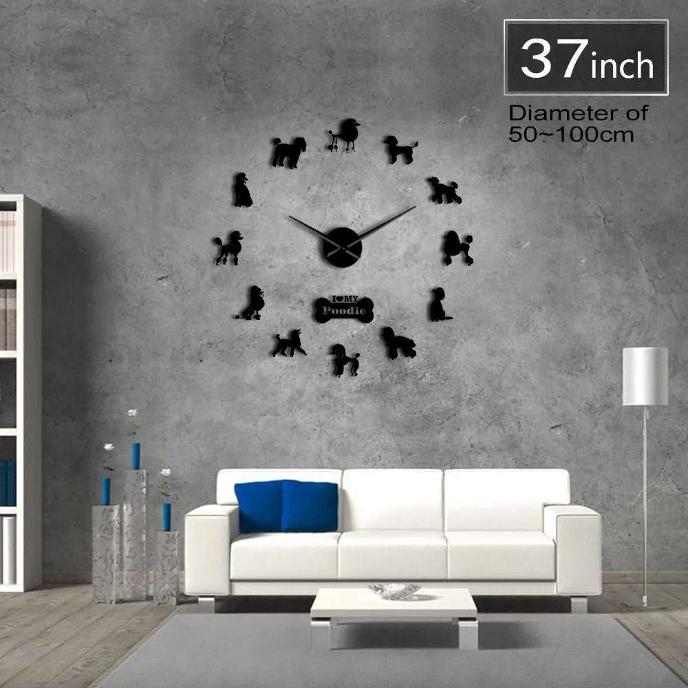 Poodle Big Hand Modern Wall Clock Pudelhund DIY Giant Wall Clock Dining Room Wall Decor Caniche Mirror Effect DIY Large Wall Art