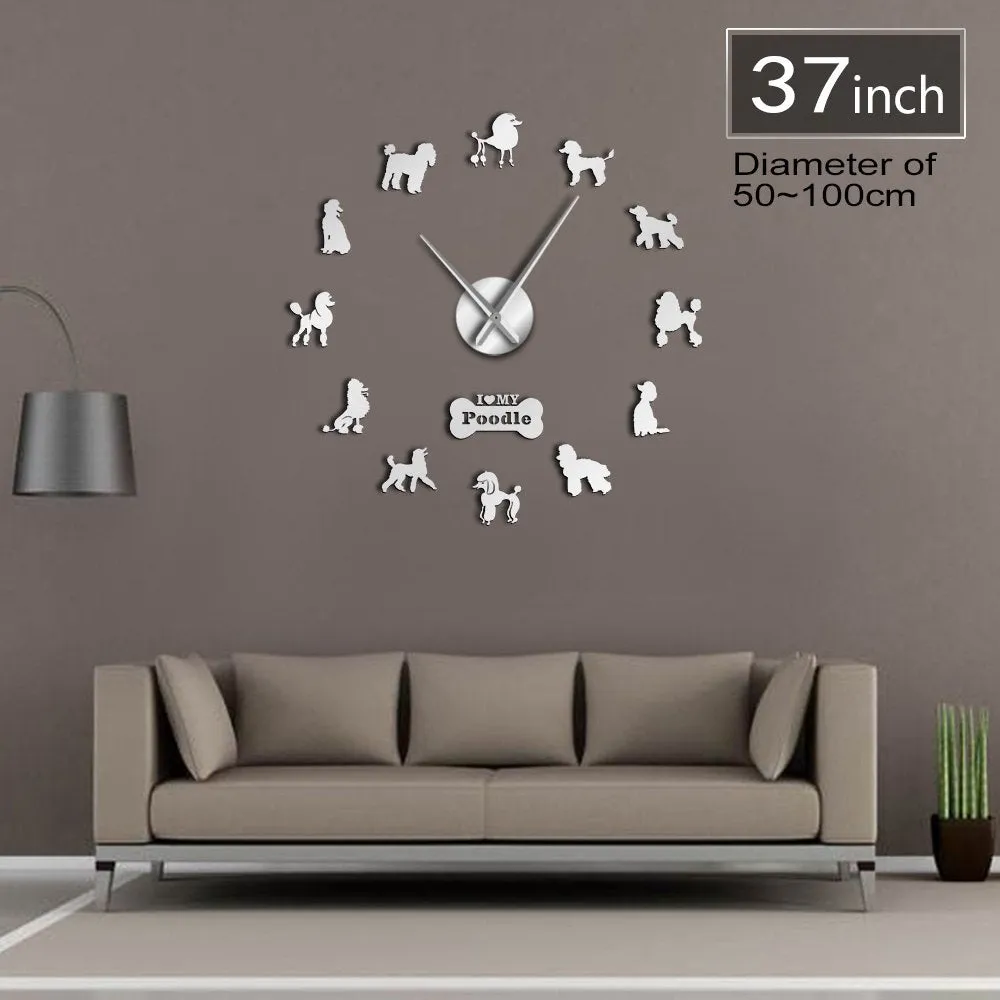 Poodle Big Hand Modern Wall Clock Pudelhund DIY Giant Wall Clock Dining Room Wall Decor Caniche Mirror Effect DIY Large Wall Art