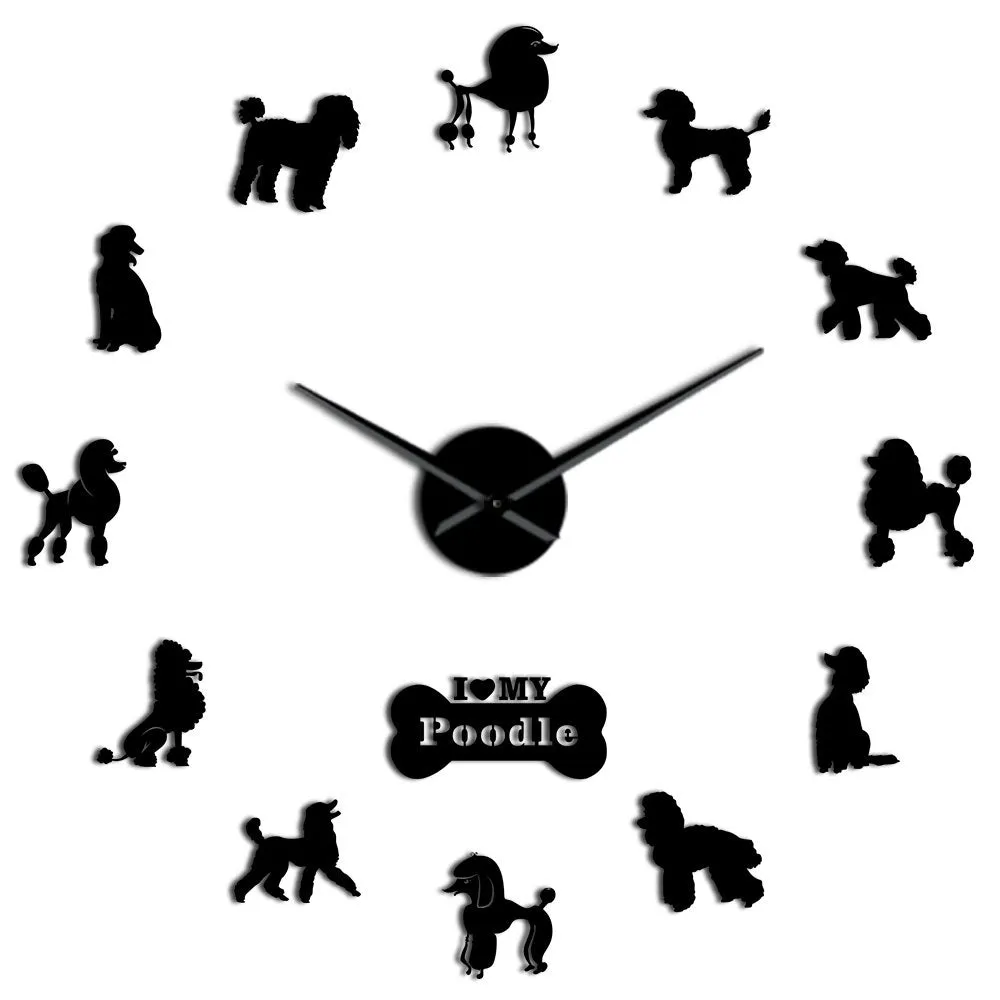 Poodle Big Hand Modern Wall Clock Pudelhund DIY Giant Wall Clock Dining Room Wall Decor Caniche Mirror Effect DIY Large Wall Art