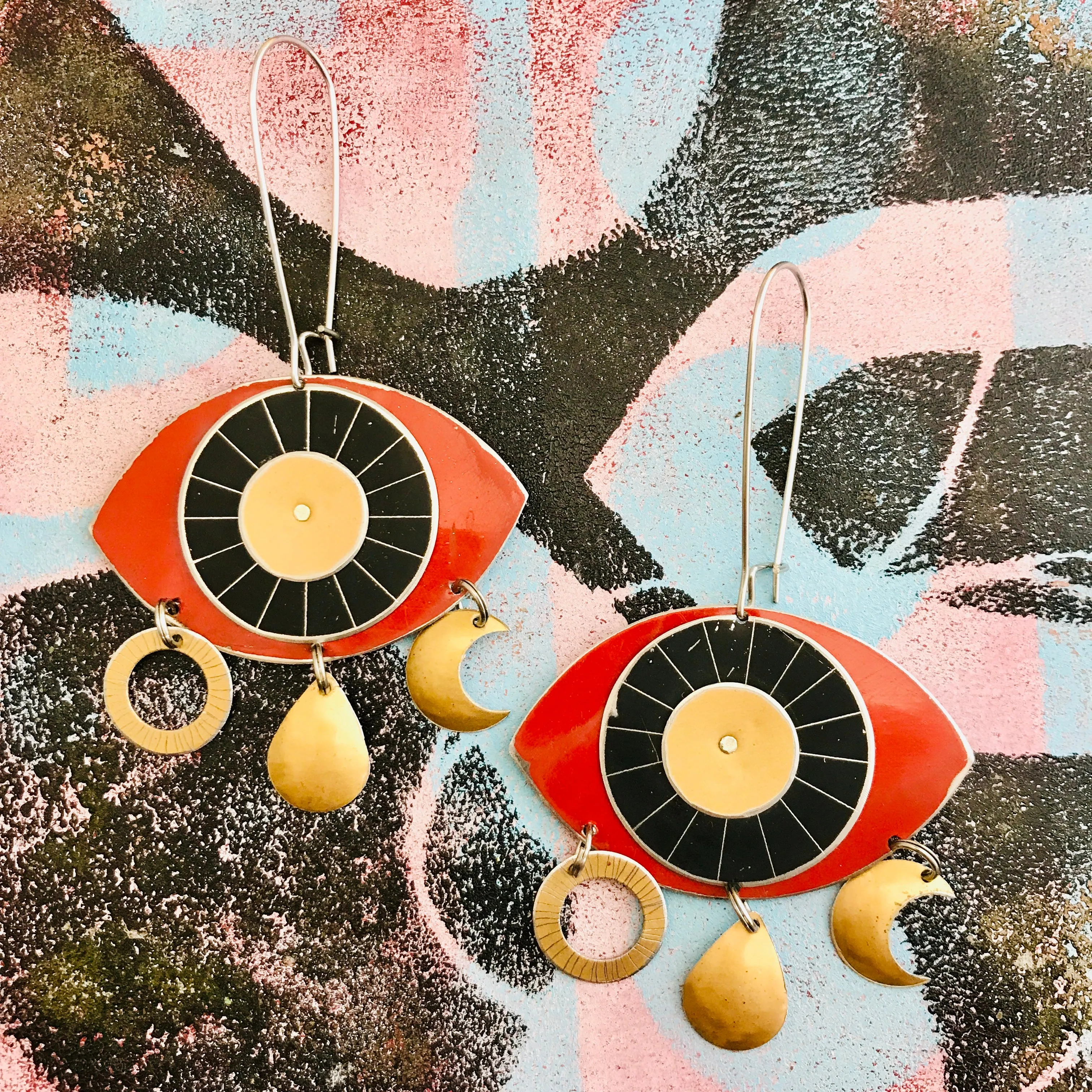 Protective Red Eye Talisman Zero Waste Tin Earrings