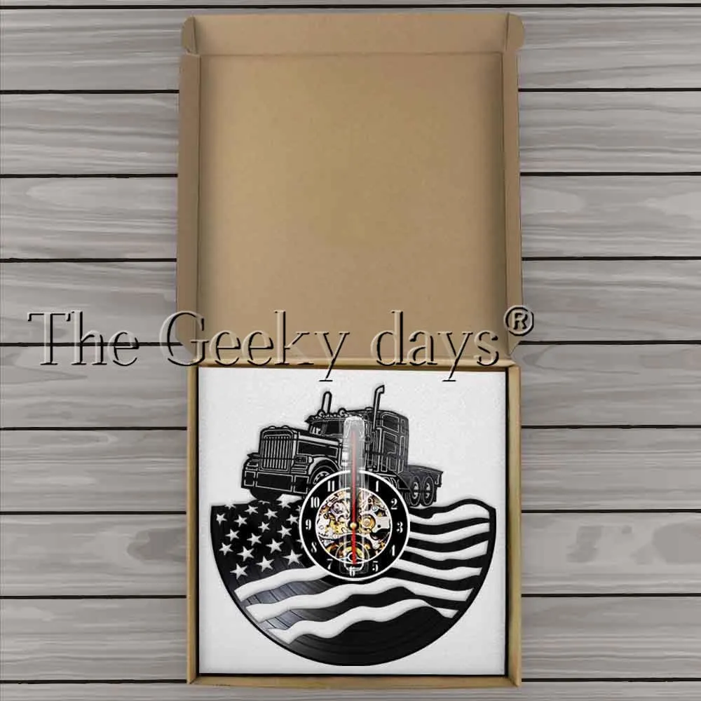 Proud USA Farmer Tractor Trailer Wall Clock Tractor American Flag Vinyl Record Wall Clock Farmhouse Decor Patriotic Farmers Gift