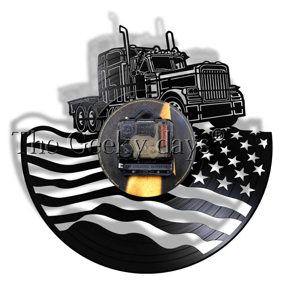 Proud USA Farmer Tractor Trailer Wall Clock Tractor American Flag Vinyl Record Wall Clock Farmhouse Decor Patriotic Farmers Gift