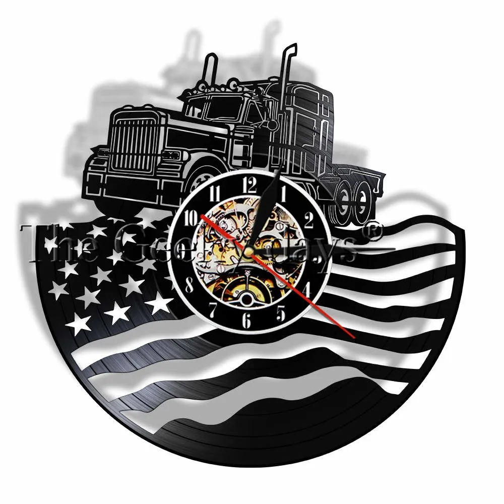 Proud USA Farmer Tractor Trailer Wall Clock Tractor American Flag Vinyl Record Wall Clock Farmhouse Decor Patriotic Farmers Gift