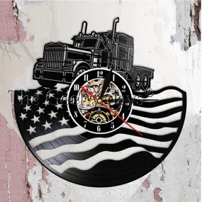 Proud USA Farmer Tractor Trailer Wall Clock Tractor American Flag Vinyl Record Wall Clock Farmhouse Decor Patriotic Farmers Gift