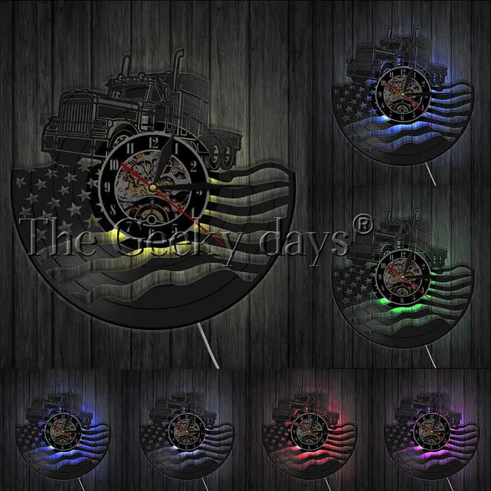 Proud USA Farmer Tractor Trailer Wall Clock Tractor American Flag Vinyl Record Wall Clock Farmhouse Decor Patriotic Farmers Gift