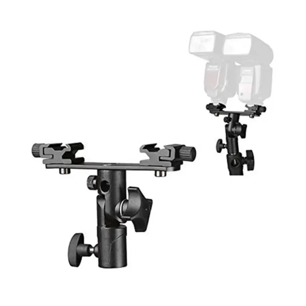 Pxel Dual Hot Shoe Light Stand Bracket to 1/4 & 3/8 Inches Cold Shoe with 180° Rotation, Umbrella Reflector Holder & Adjustable Hot Shoe Mount for Camera Flash Speedlite, Studio Lights & Studio Photography Accessories | AA-LS12