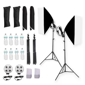 Pxel LS-SB-4B Dual Set Socket Softbox, 150W Bulb, 190cm Light Stand for Photography, Studio Lightings, Video Shoots, Kit 2