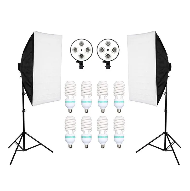 Pxel LS-SB-4B Dual Set Socket Softbox, 150W Bulb, 190cm Light Stand for Photography, Studio Lightings, Video Shoots, Kit 2