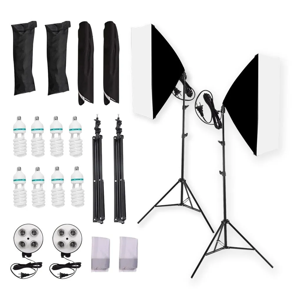 Pxel LS-SB-4B Dual Set Socket Softbox, 150W Bulb, 190cm Light Stand for Photography, Studio Lightings, Video Shoots, Kit 2