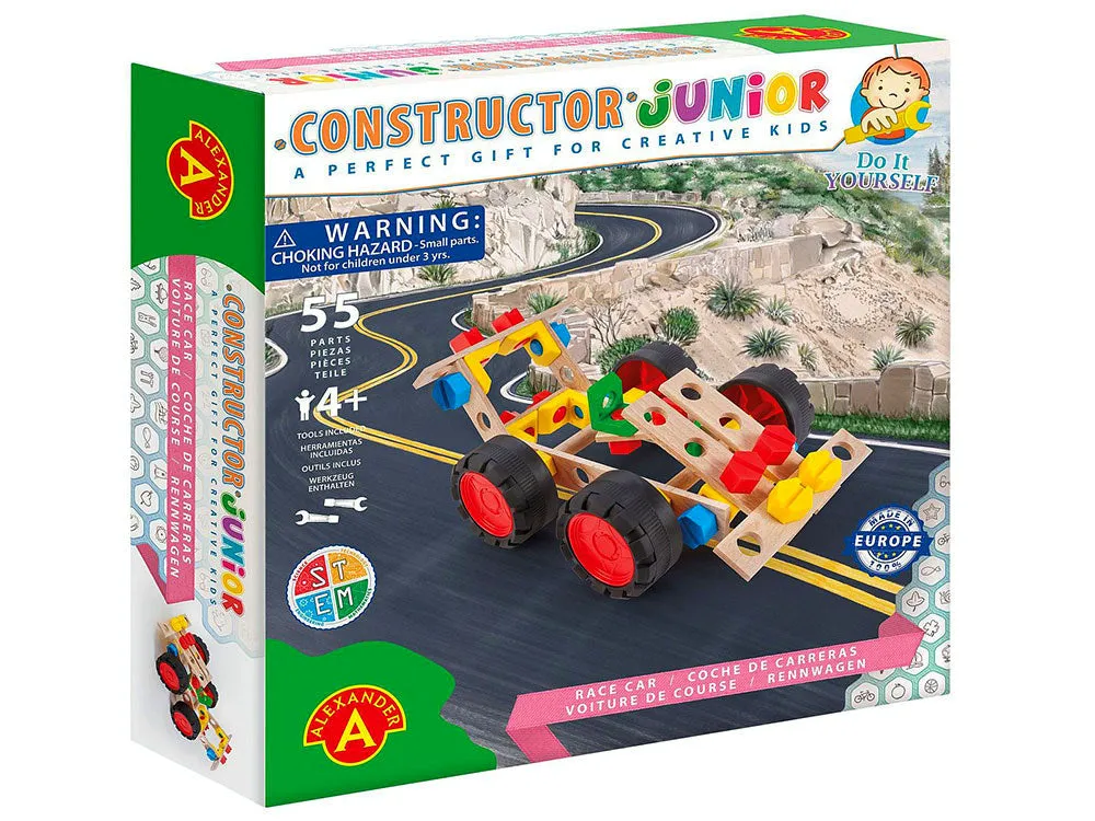 Racing Car self assembly wood construction toy set 55 piece