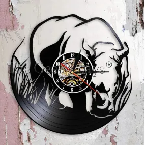 Rhinoceros Safari Nursery Decor Zoo Animal Wall Clock African Wildlife Jungle Animal Wall Watch Rhino Vinyl Record Wall Clock