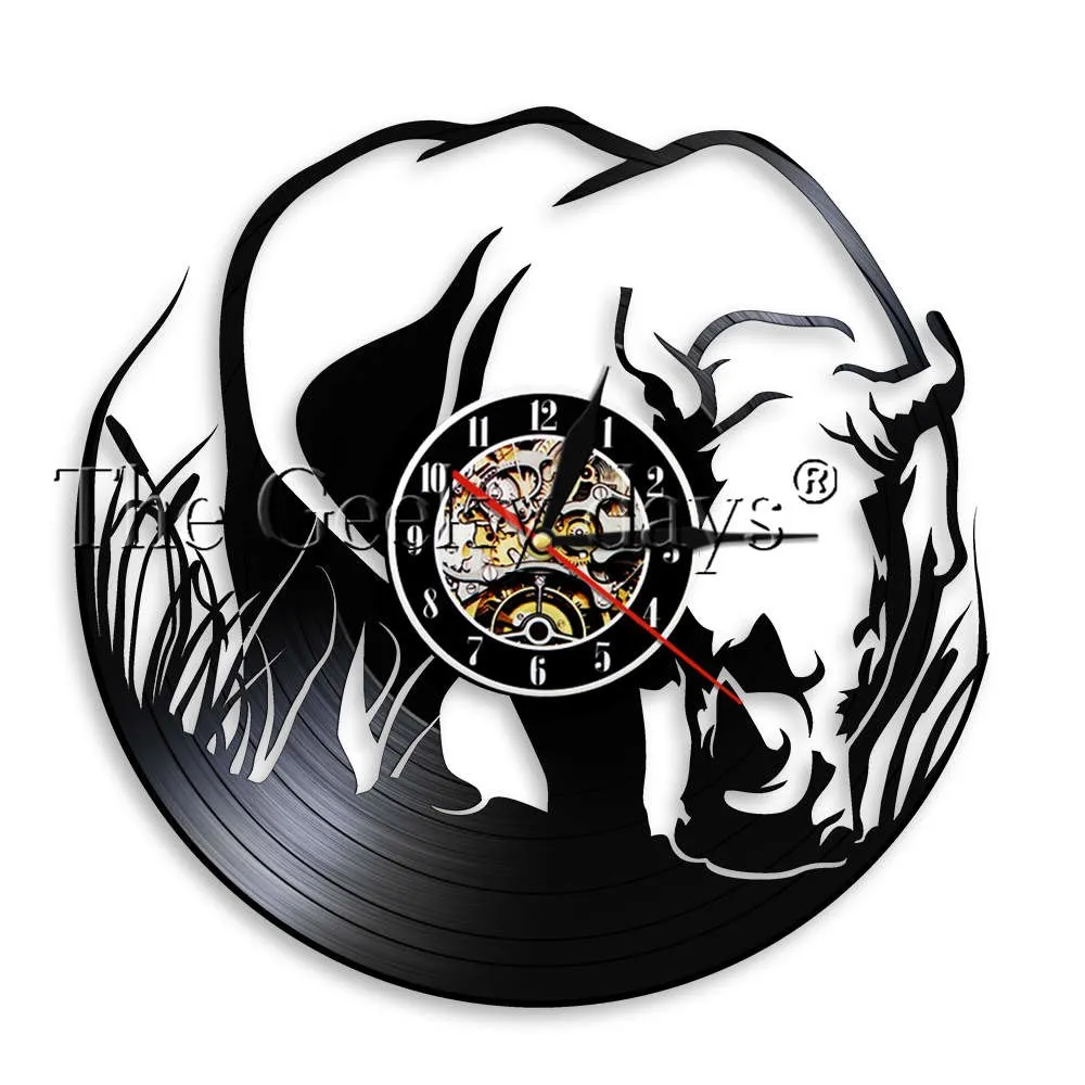 Rhinoceros Safari Nursery Decor Zoo Animal Wall Clock African Wildlife Jungle Animal Wall Watch Rhino Vinyl Record Wall Clock