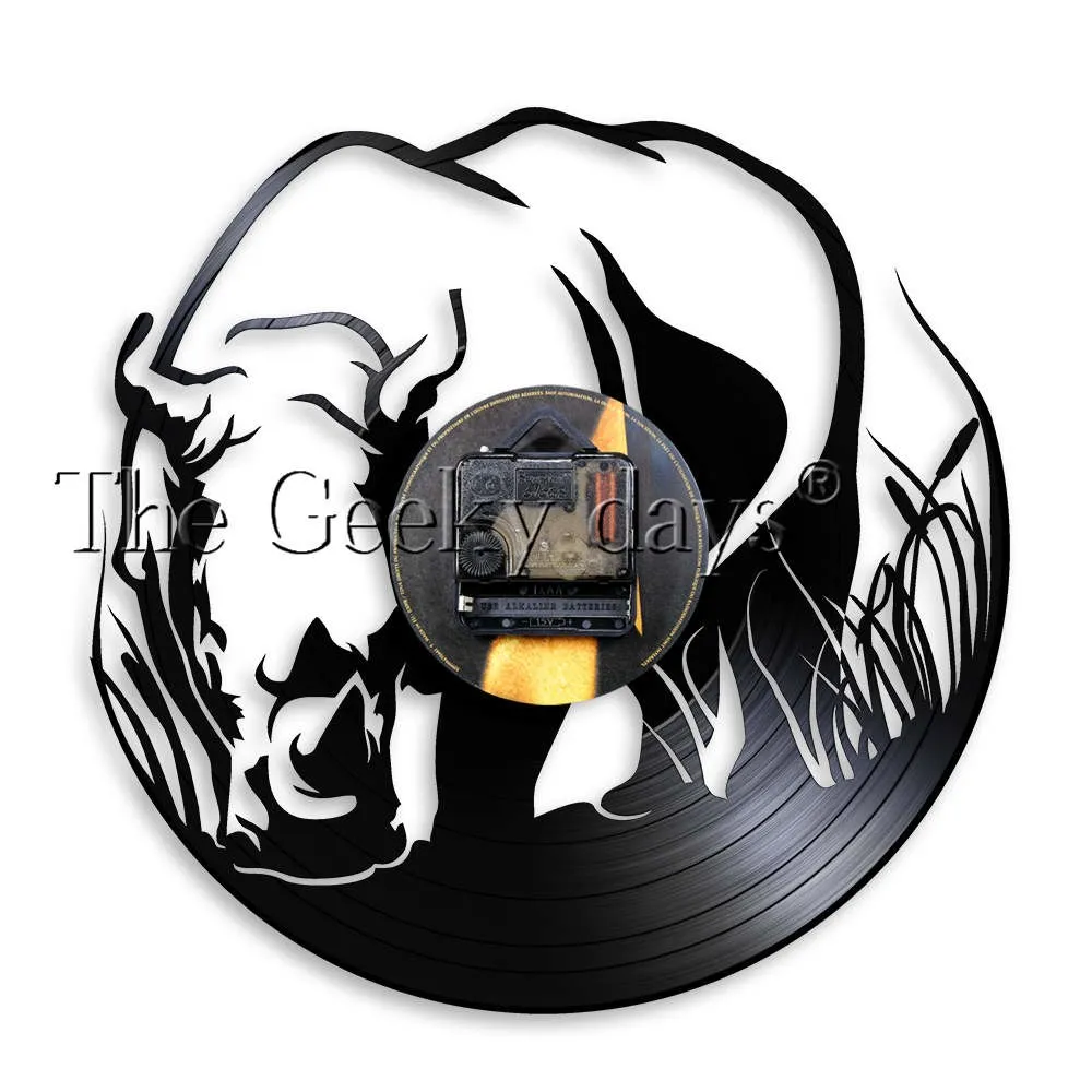 Rhinoceros Safari Nursery Decor Zoo Animal Wall Clock African Wildlife Jungle Animal Wall Watch Rhino Vinyl Record Wall Clock