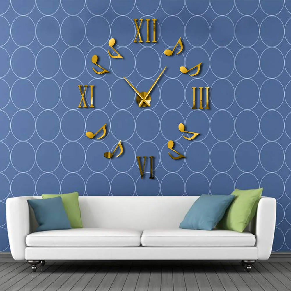 Roman Numerals With Musical Notes Giant Luxury Wall Clock Large Wall Clock Modern Big Needle Clock Watch DIY Enthusiasts Gift