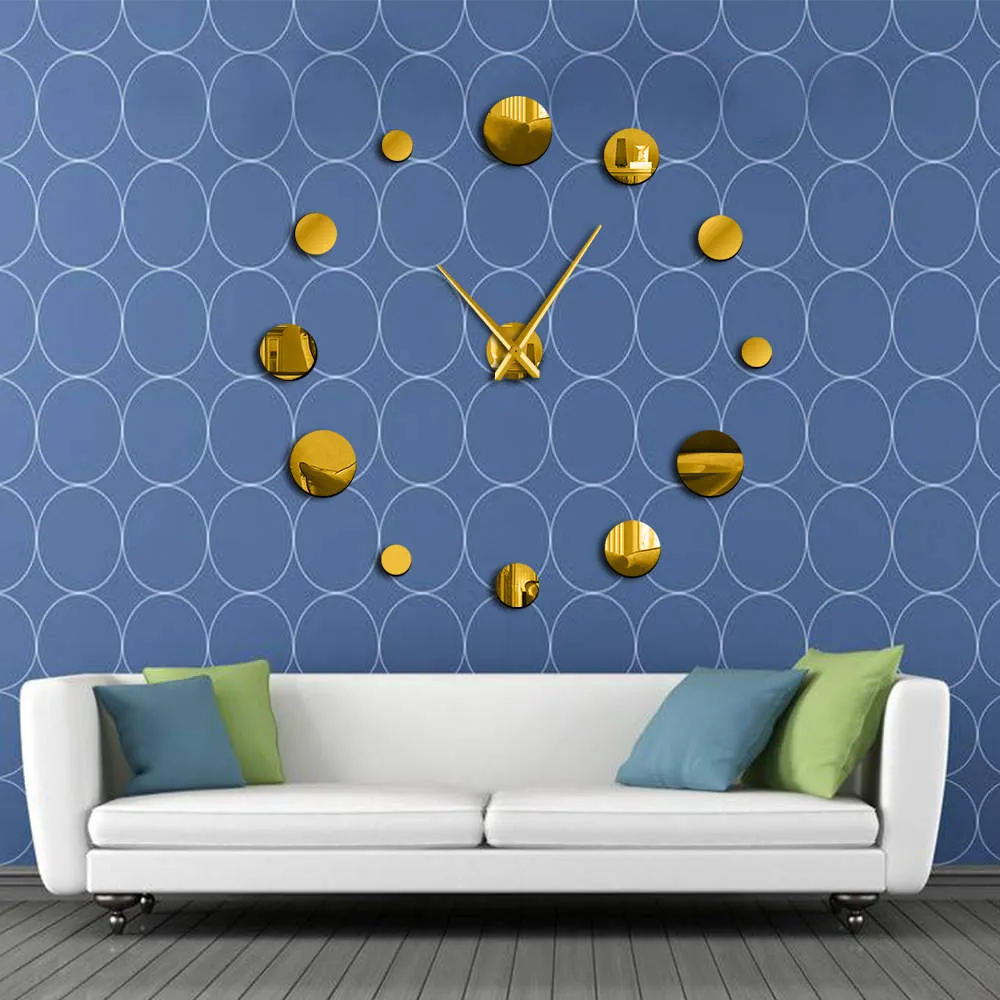 Round Mirror Large Wall Clock Simple Modern Design Frameless Giant Wall Clock Watch Home Decor Accessories DIY Enthusiasts Gift