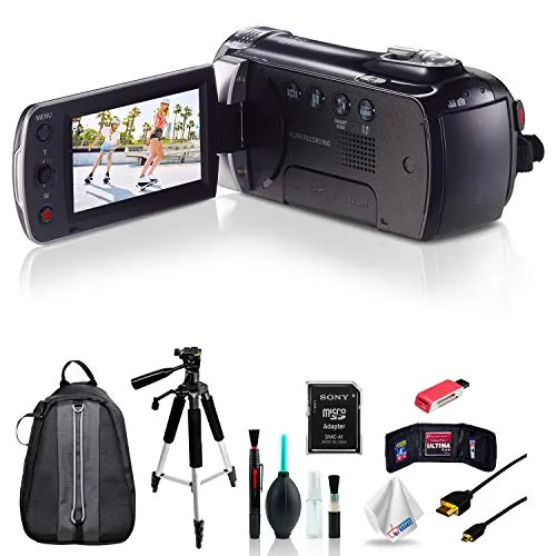 Samsung HMX-F90 Black Camcorder   Full-Size Aluminum Tripod   Deluxe Padded Backpack with Accessories Bundle