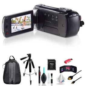 Samsung HMX-F90 Black Camcorder   Full-Size Aluminum Tripod   Deluxe Padded Backpack with Accessories Bundle