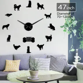 Siberian Husky Russian Dog Breed DIY Large Wall Clock Sibirskiy Haski Self Adhesive Sticker DIY Giant Wall Art Home Decor Watch
