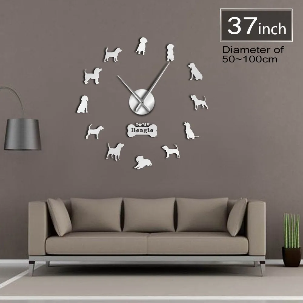 Small Hound Dog Breed English Beagle DIY Wall Art Decoration Giant Wall Clock Beagle Dog Pet Lovers Home Decor Modern Wall Clock