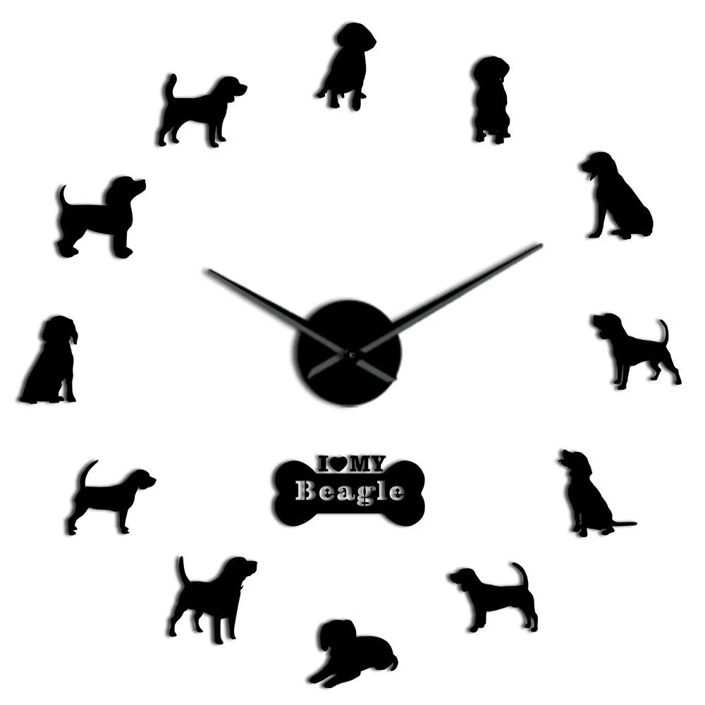 Small Hound Dog Breed English Beagle DIY Wall Art Decoration Giant Wall Clock Beagle Dog Pet Lovers Home Decor Modern Wall Clock