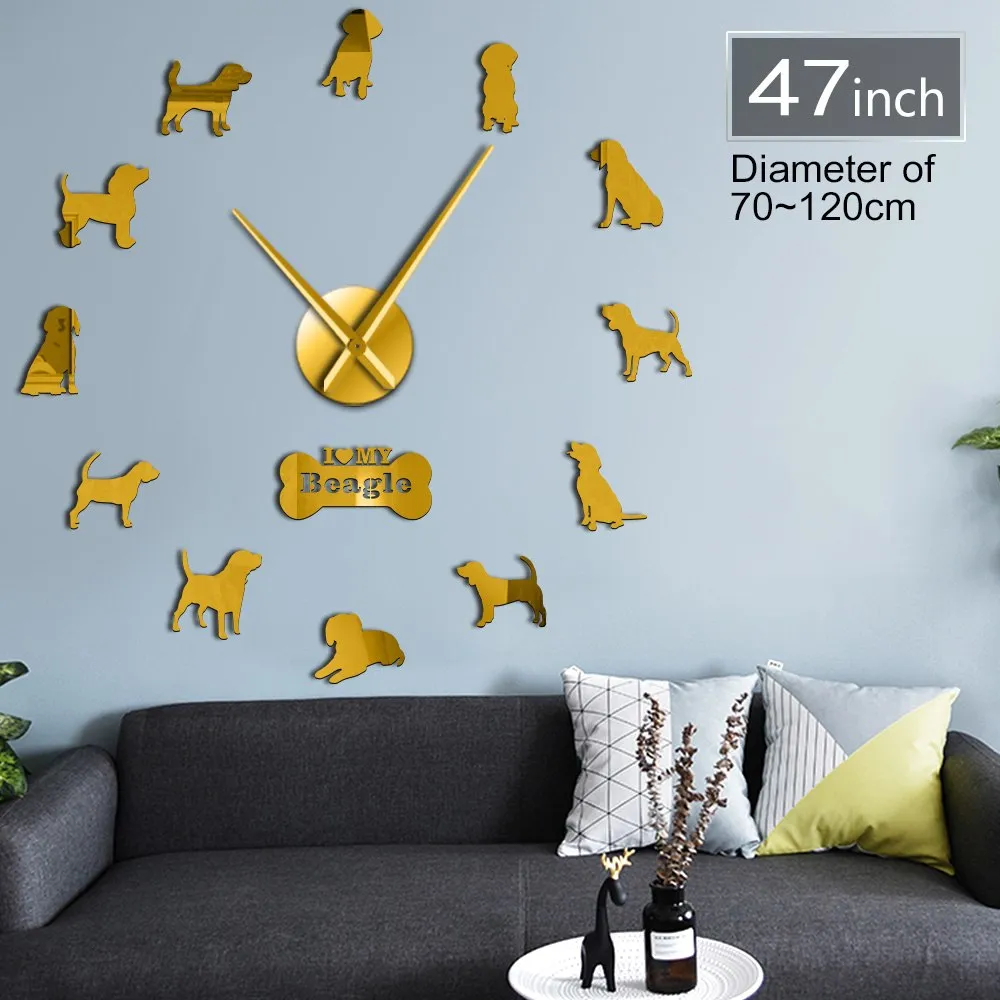 Small Hound Dog Breed English Beagle DIY Wall Art Decoration Giant Wall Clock Beagle Dog Pet Lovers Home Decor Modern Wall Clock