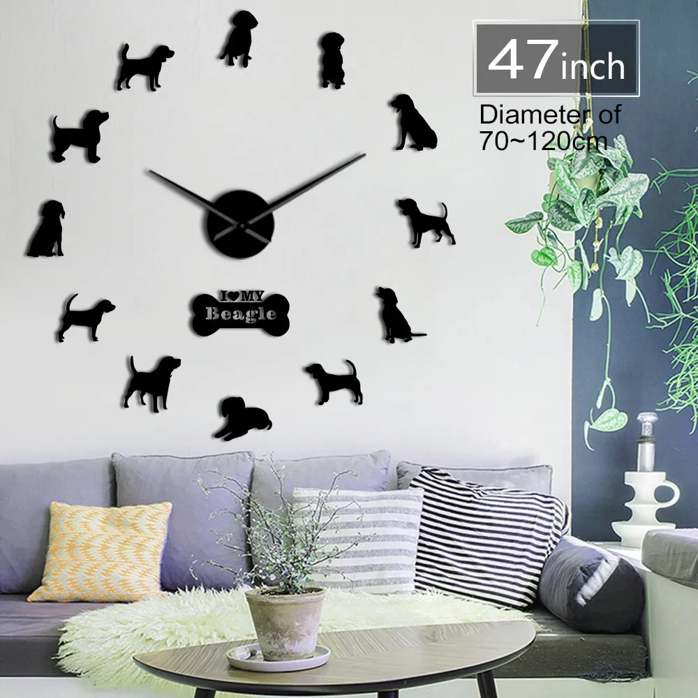 Small Hound Dog Breed English Beagle DIY Wall Art Decoration Giant Wall Clock Beagle Dog Pet Lovers Home Decor Modern Wall Clock