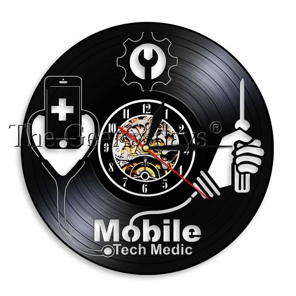 Smart Devices Hospital Fix Sign Mobile Phone Repair Shop Logo Wall Art Wall Clock Mobile Tech Medic Vinyl Record Wall Clock
