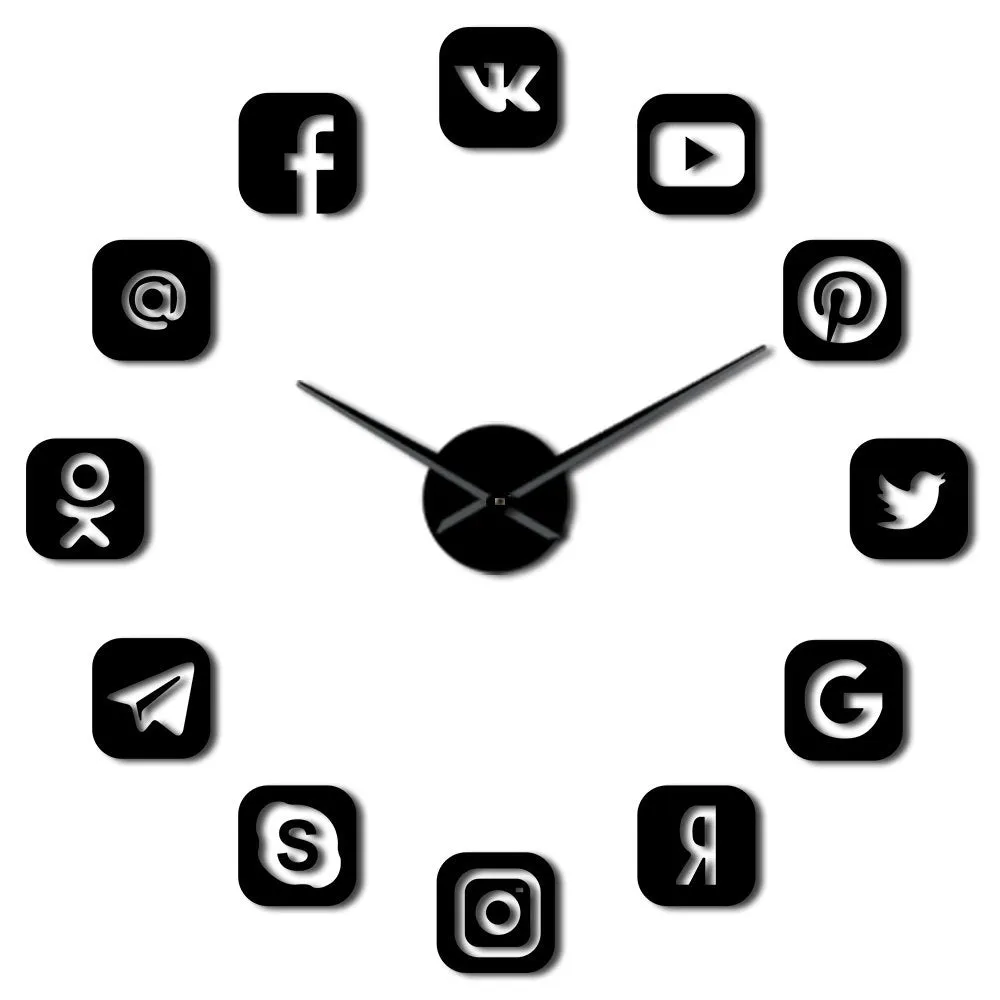 Social Media Symbols DIY Wall Art Giant Wall Clock Office College Dorm Decor 3D Frameless Icons Wall Clock Gifts for Teenagers