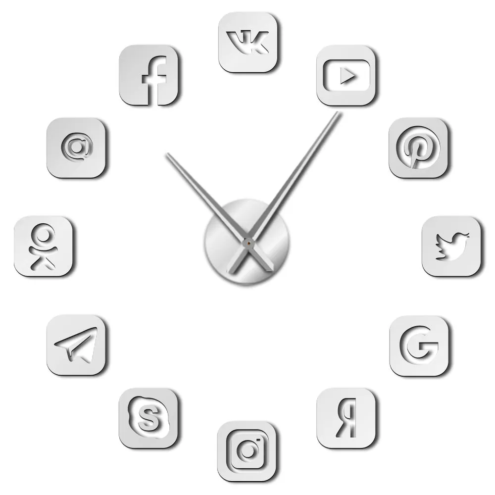 Social Media Symbols DIY Wall Art Giant Wall Clock Office College Dorm Decor 3D Frameless Icons Wall Clock Gifts for Teenagers