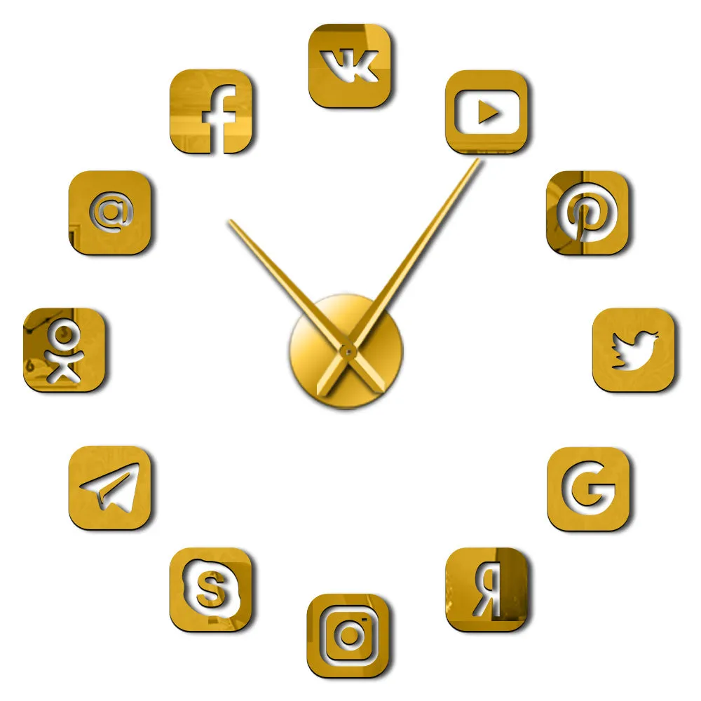 Social Media Symbols DIY Wall Art Giant Wall Clock Office College Dorm Decor 3D Frameless Icons Wall Clock Gifts for Teenagers