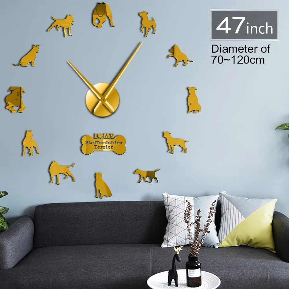 Staffordshire Bull Terrier DIY Big Wall Clock Staffie DIY Giant Wall Art Decorative Wall Watch Dog Breed Ornament Memorial Gift