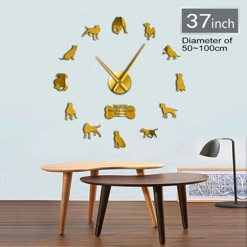 Staffordshire Bull Terrier DIY Big Wall Clock Staffie DIY Giant Wall Art Decorative Wall Watch Dog Breed Ornament Memorial Gift