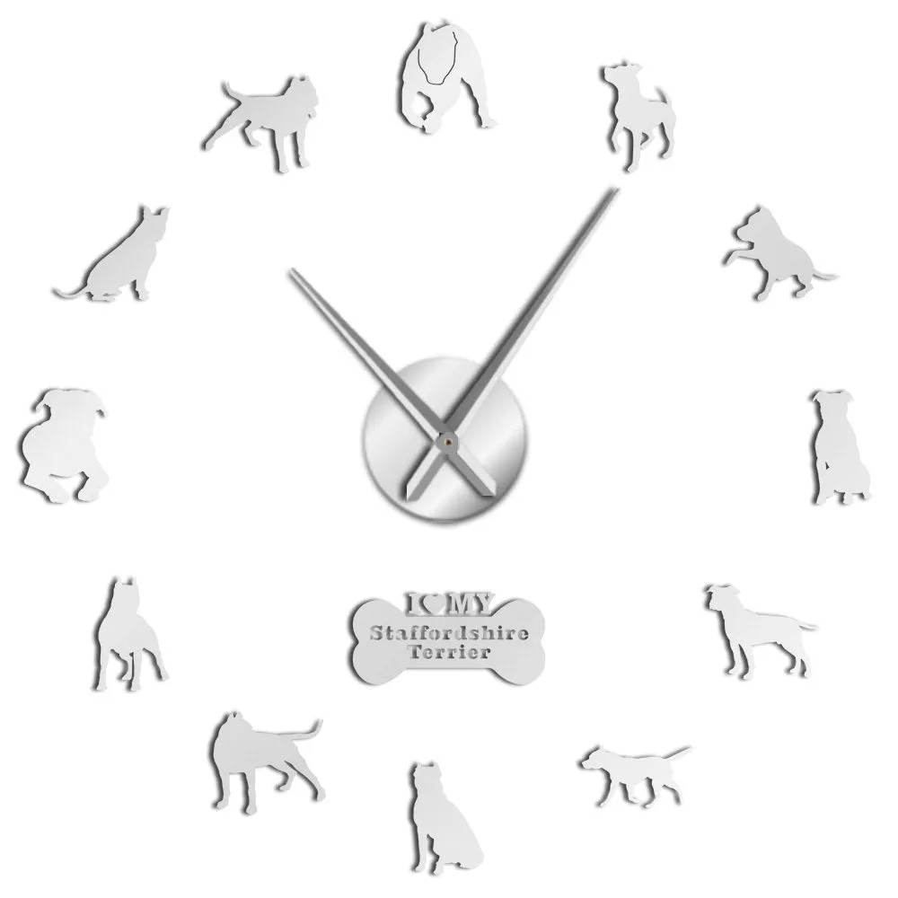 Staffordshire Bull Terrier DIY Big Wall Clock Staffie DIY Giant Wall Art Decorative Wall Watch Dog Breed Ornament Memorial Gift
